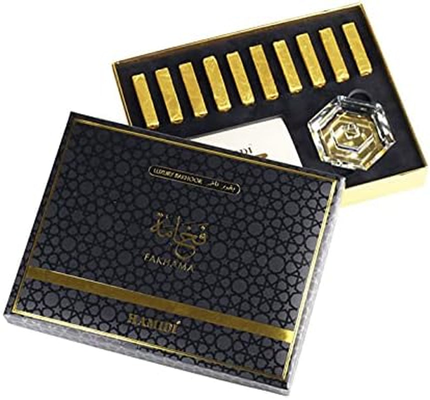 Luxury Bakhoor Fakhama Oud Incense Sticks 10 Pc with Crystal Base Home Fragrance Woody and Amber Long Lasting (Fakhama)