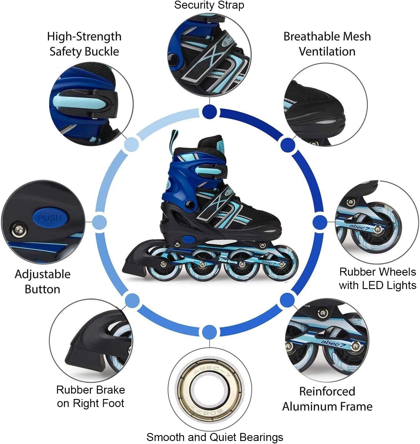 Kids Inline Skates for Girls & Boys - Adjustable Skates with LED Illuminating Light up Wheels - Youth Skates for Indoors & Outdoors