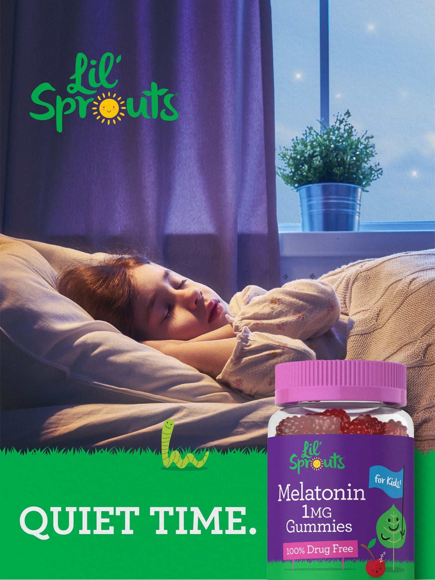 Kids Melatonin Gummies | 1 Mg 100 Count | Fruit Flavor Gummy | Vegan, Non-Gmo, Gluten Free | Lil Sprouts by