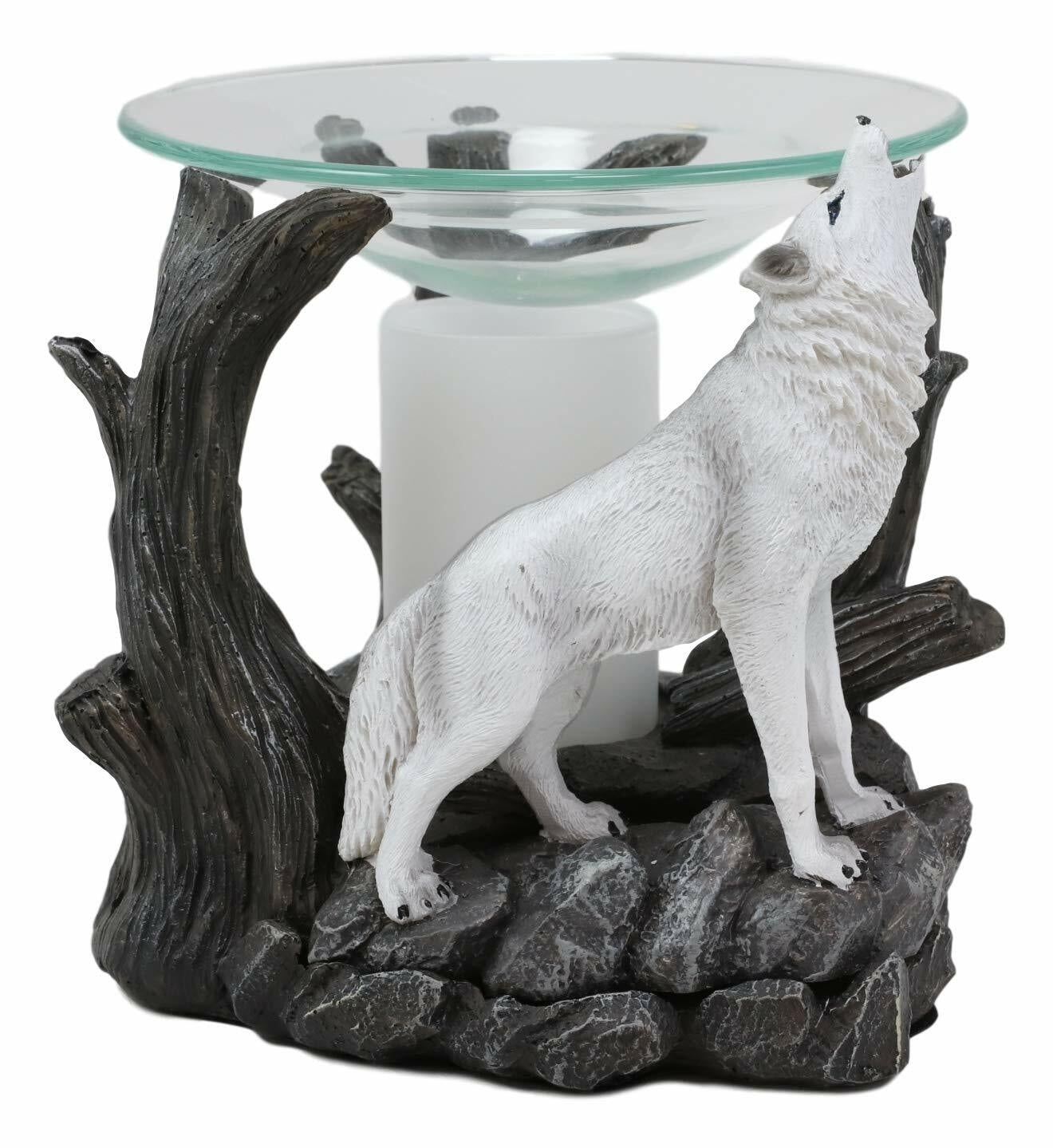 Ebros White Wolf Howling Electric Oil Burner Tart Warmer Statue Night Light