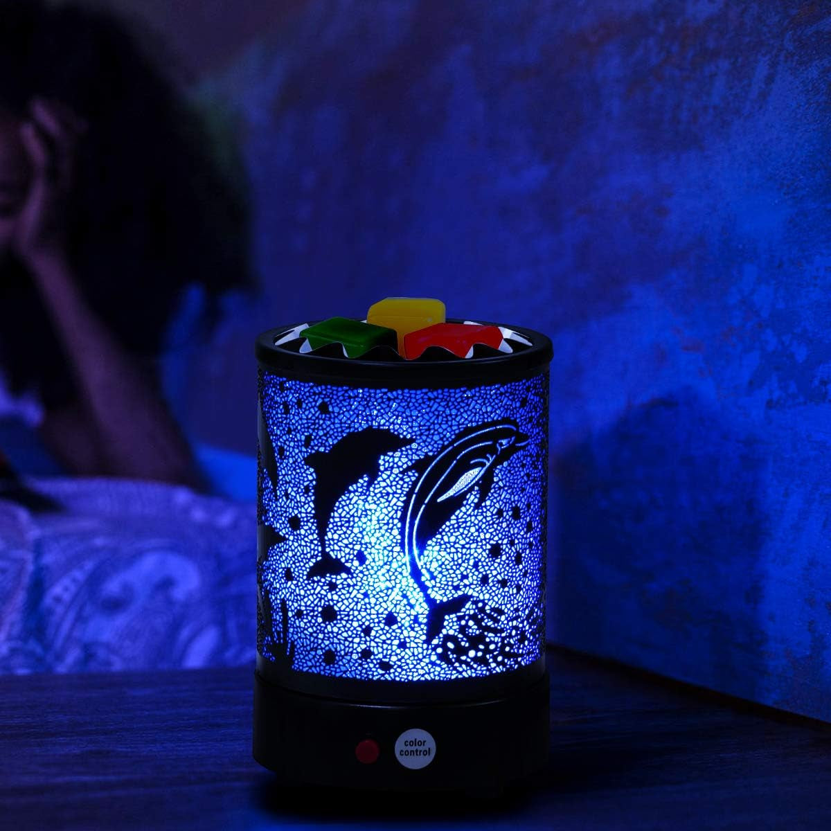 Electric Wax Melt Warmer for Scented Wax/Candle Burner Melt Wax 7 Colors Led Lighting Melter Fragrance Warmer- Ideal Gift for Wedding, Spa and Aromatherapy (Black-7Colors)