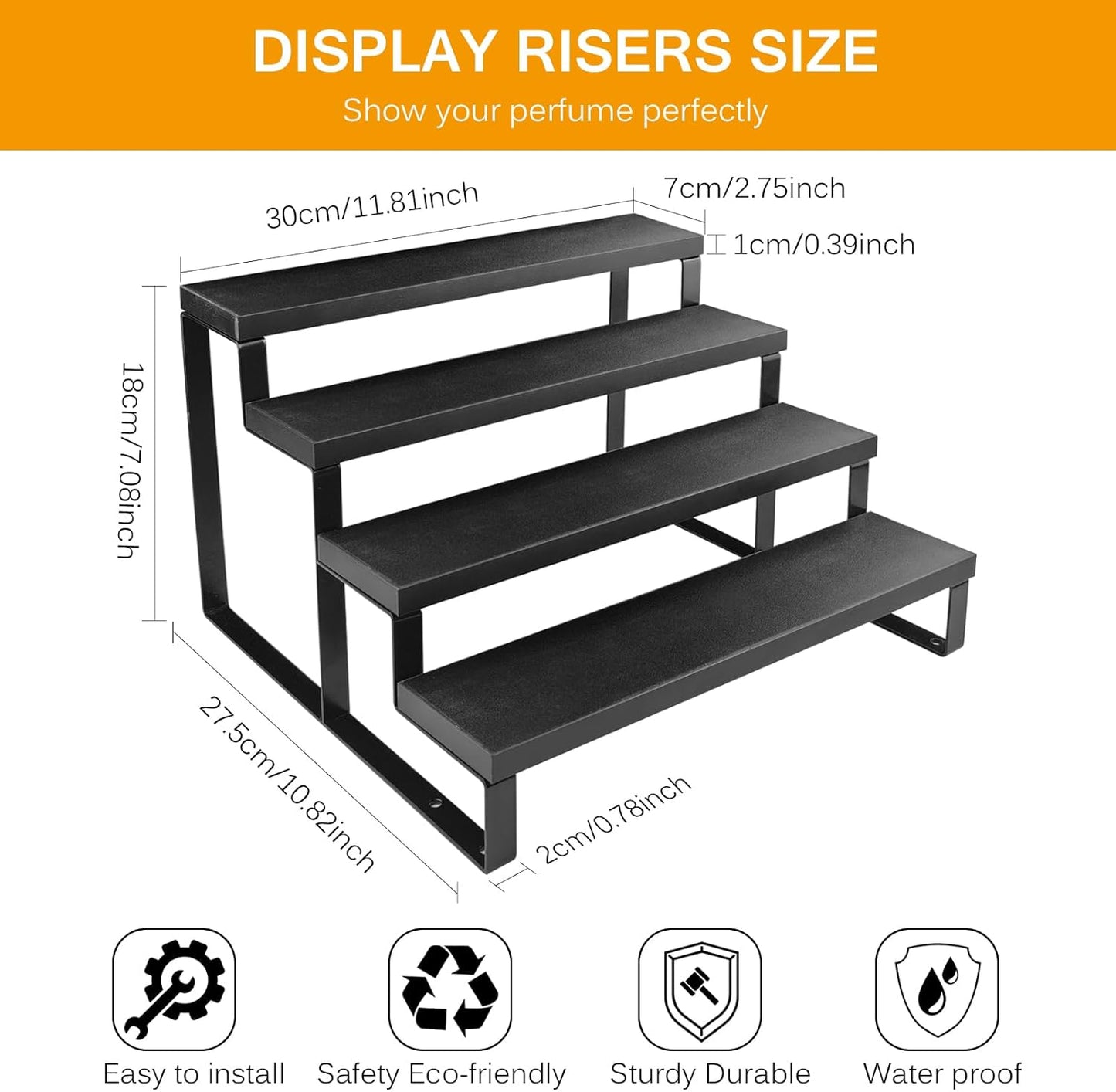 Wood Cologne Organizer for Men,12 Inch 4 Tier Cologne Stand Waterproof Perfume Organizer for Dresser with Anti-Slip Washers,Wooden Display Risers Stand for Party,Makeup,Figures,Cupcake,Perfume,Dessert