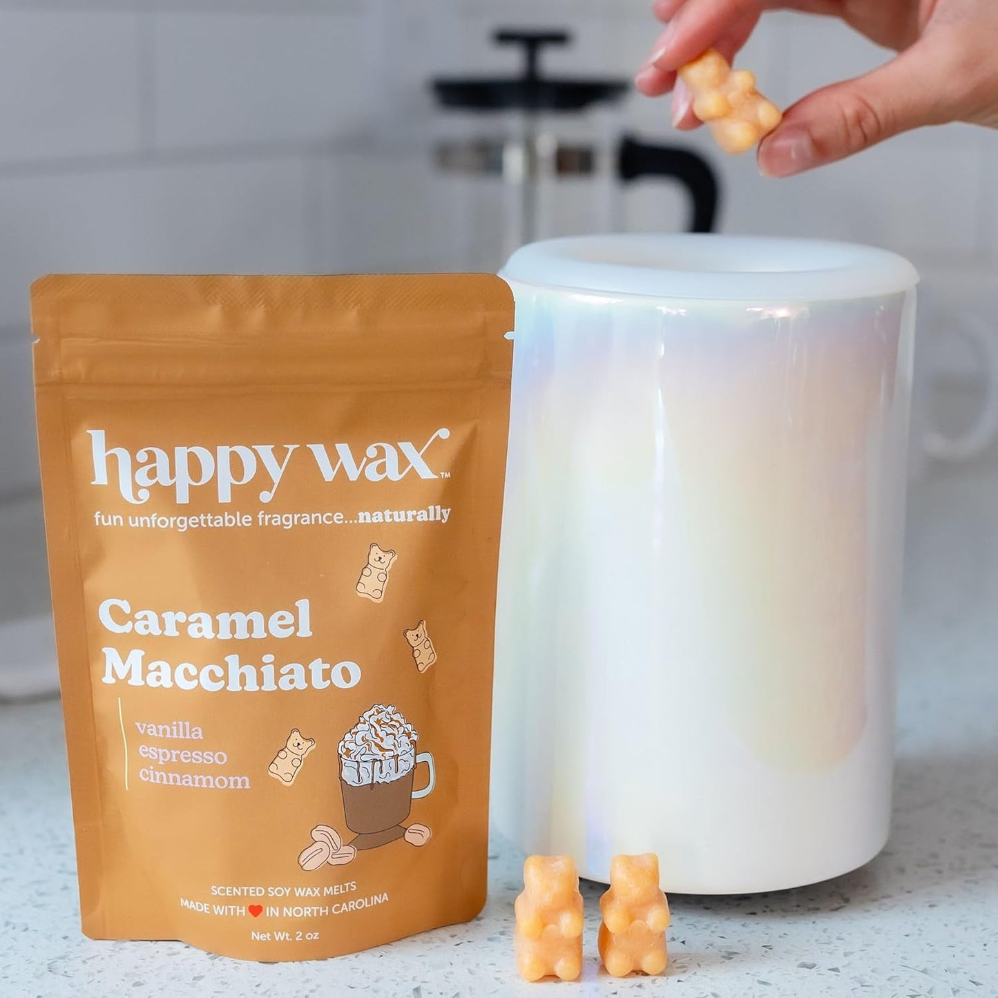 Caramel Macchiato Scented Bear Wax Melts - Natural Strong Scented Coffee Wax Melts Infused W/Essential Oils - Non Toxic Wax Melt & Pet Safe Wax Melts - (8 Oz Pouch)