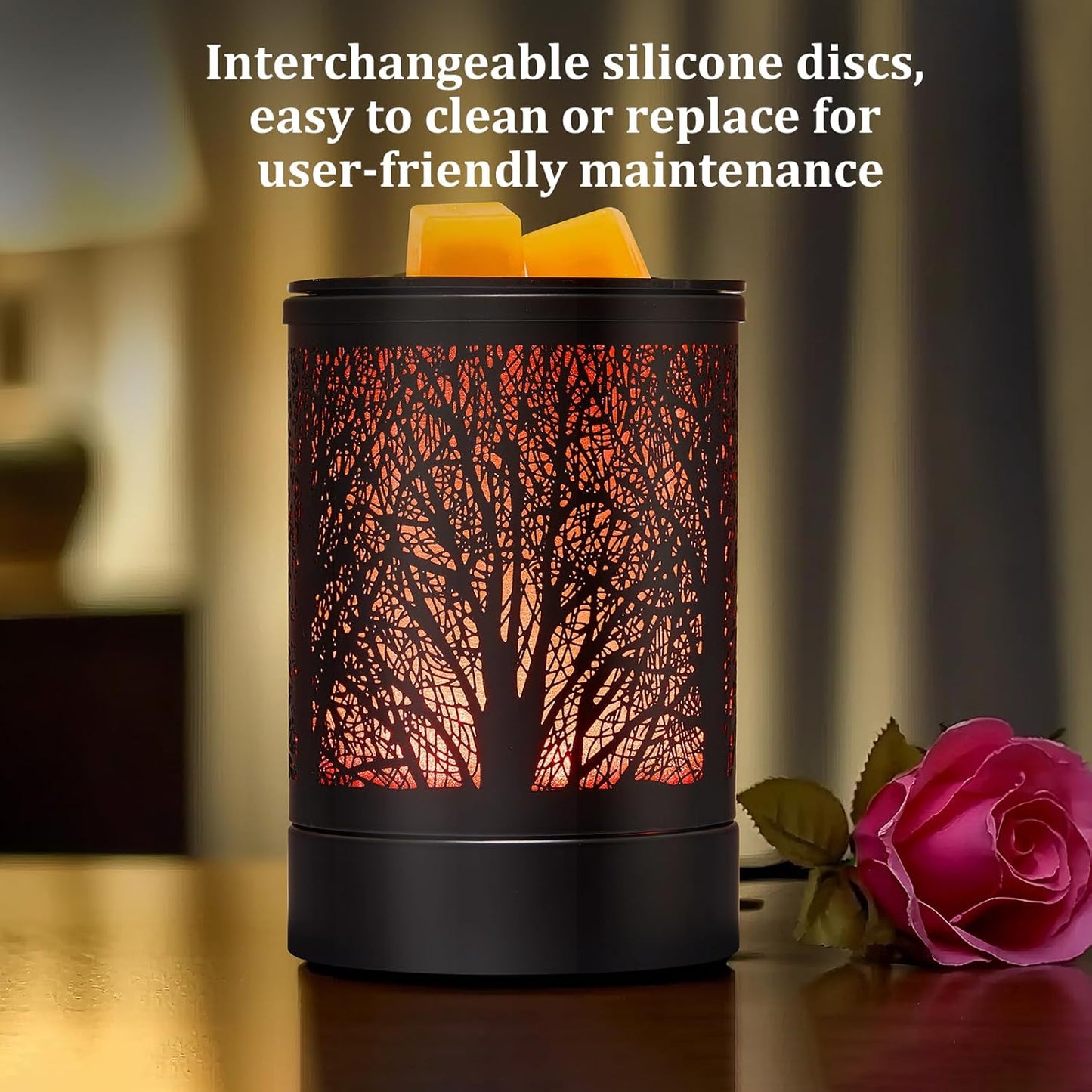 Fragrance Wax Melts Warmer with 7 Colors LED Changing Light Classic Black Forest Design Scent Oil Candle Warmer