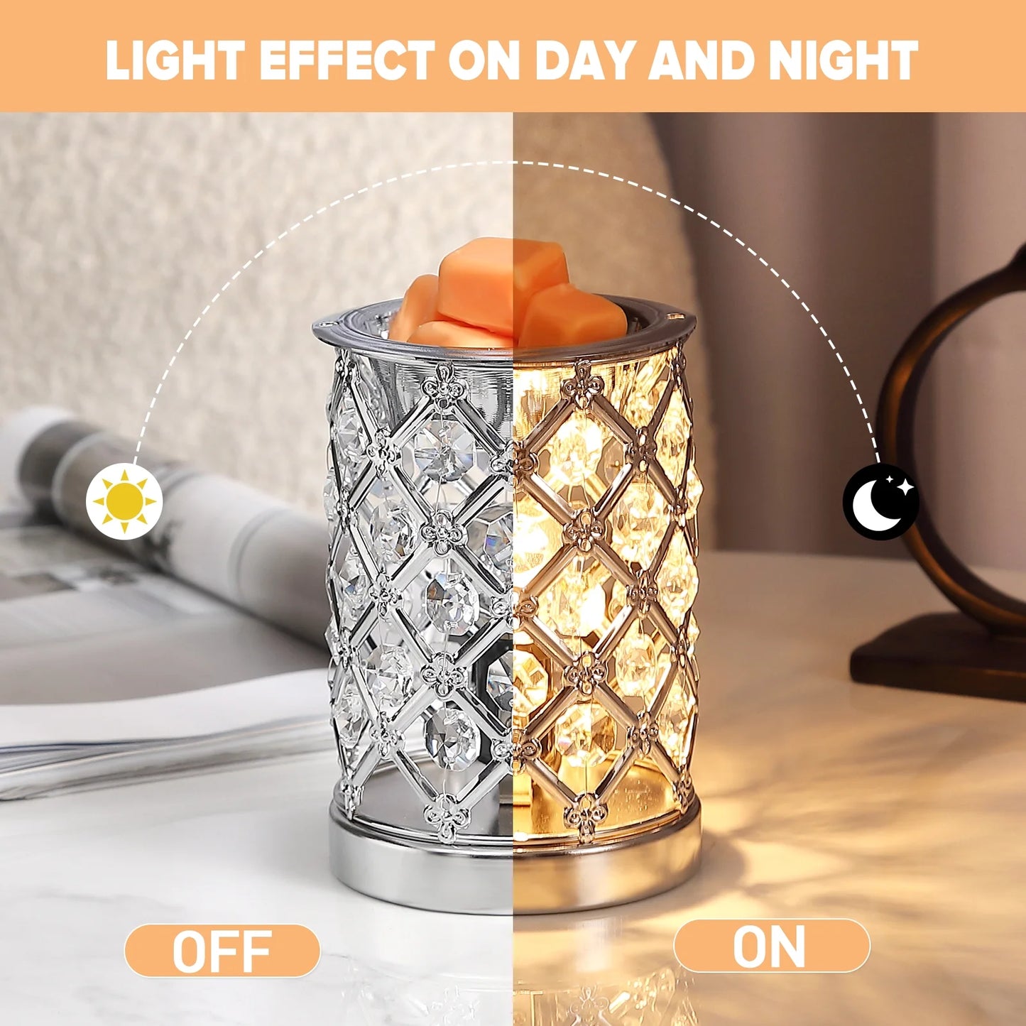 Crystal Wax Melt Warmer, Electric Wax Warmer for Scented Wax, Oil Burner Wax Melt Night Light for Gift, Home, Spa, Office