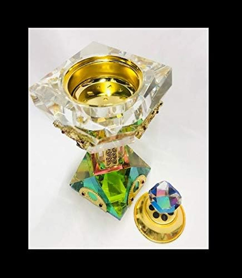 Crystal Incense Burner - Charcoal Bakhoor Burner Mabkhara – Frankincense Insence Burner for Home & Office Decor - Ideal for Yoga, Spa & Aromatherapy (Crystal Gold)