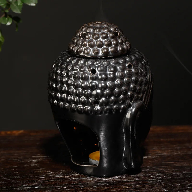 Zen Yoga Set Ceramic Aromatherapy Oil Burner Buddha Head Aroma Essential Oil Diffuser Indian Incense Buddha Tibetan Incense Base