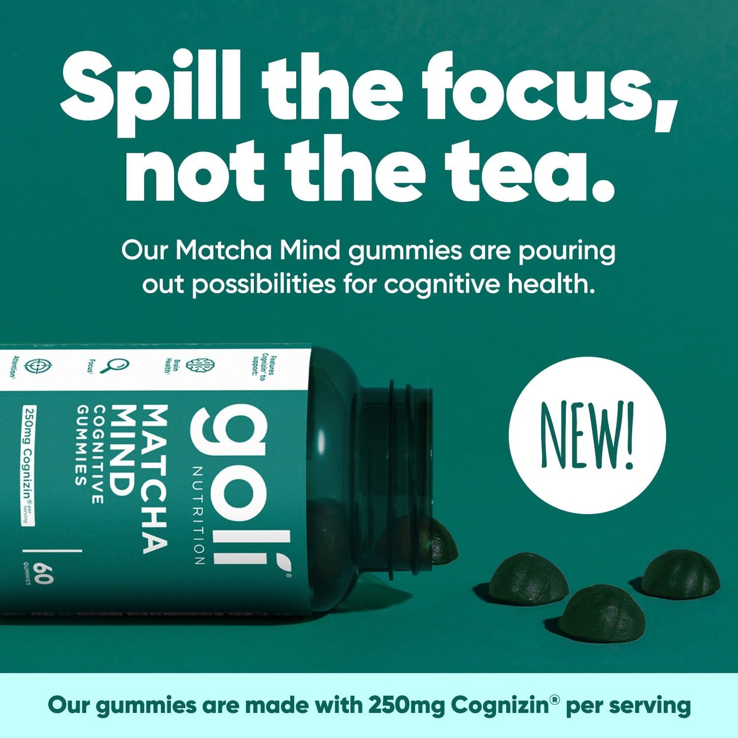 Matcha Mind Gummies - 60 Count - Green Tea Leaves Powder with Cognizin for Focus