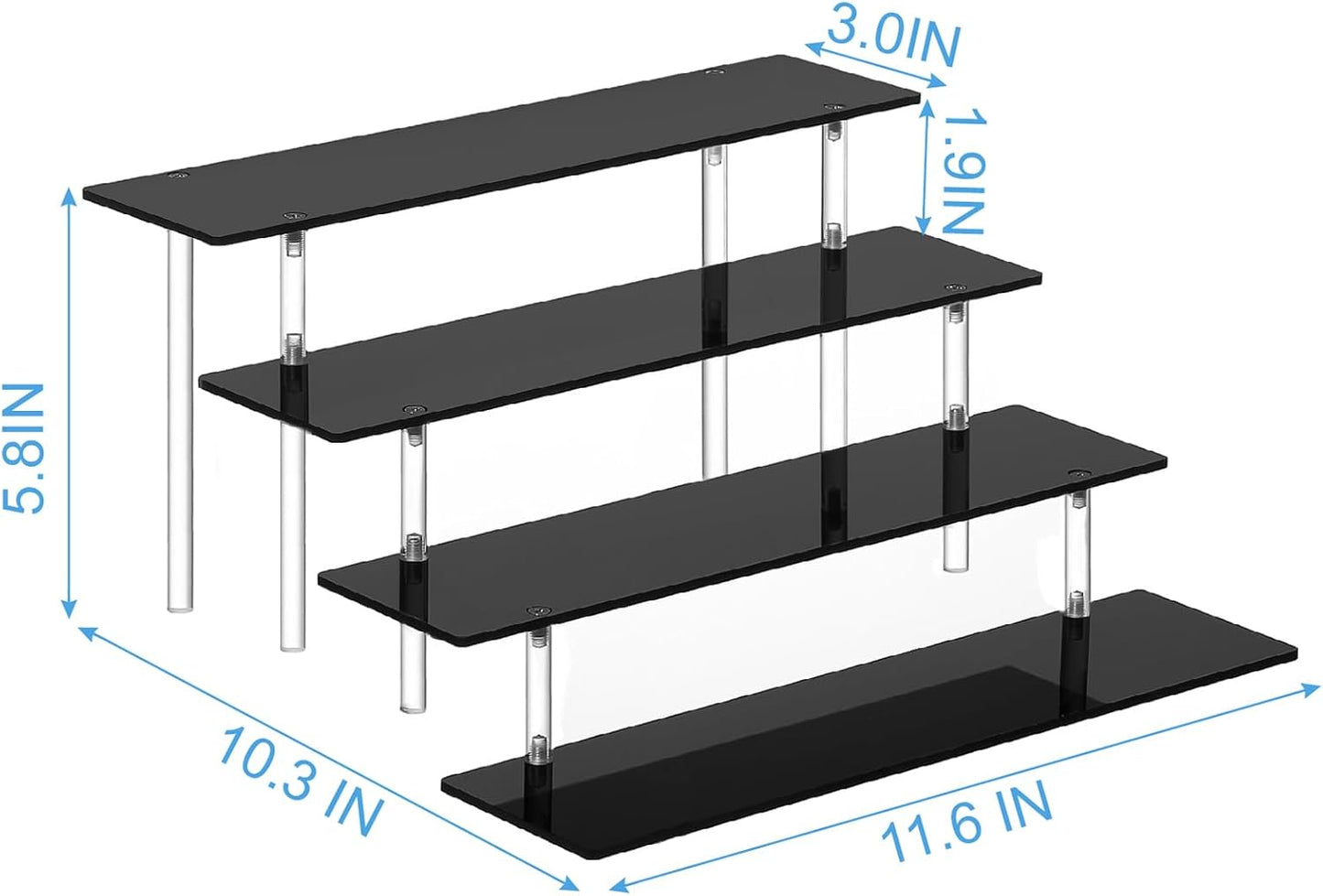 4 Tier Perfume Organizer Stand, Acrylic Risers Display Stands, Display Risers, Perfume Shelf Dessert Display for Party, Figure Stand Funko POP Shelves, Black Cupcake Stand Holder