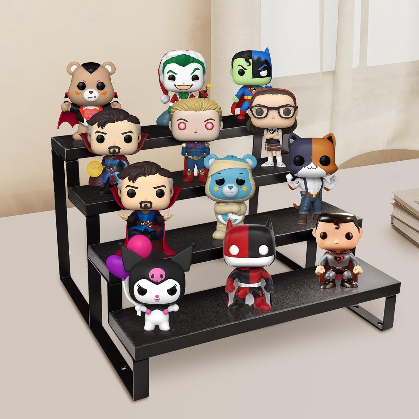Wood Cologne Organizer for Men,12 Inch 4 Tier Cologne Stand Waterproof Perfume Organizer for Dresser with Anti-Slip Washers,Wooden Display Risers Stand for Party,Makeup,Figures,Cupcake,Perfume,Dessert
