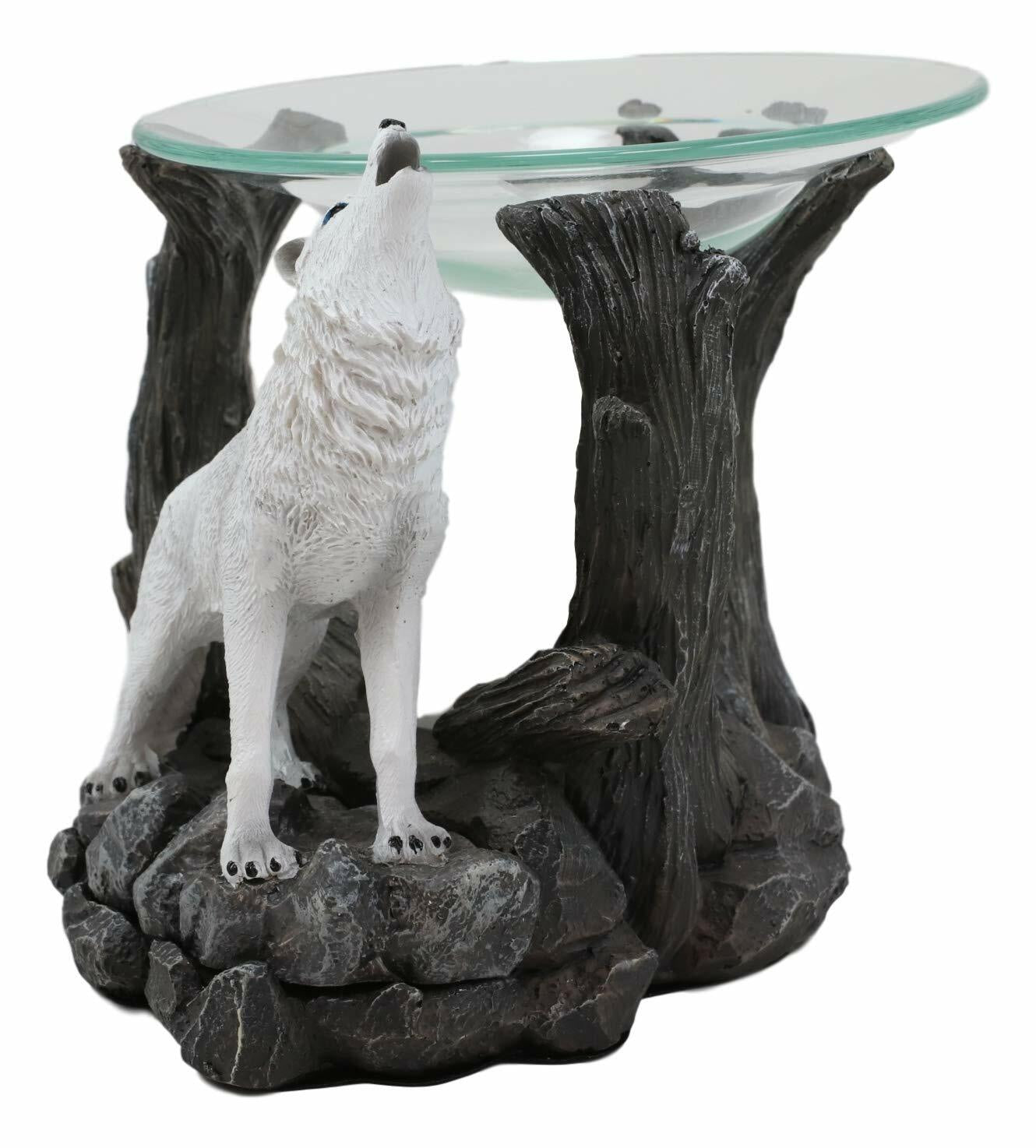 Ebros White Wolf Howling Electric Oil Burner Tart Warmer Statue Night Light