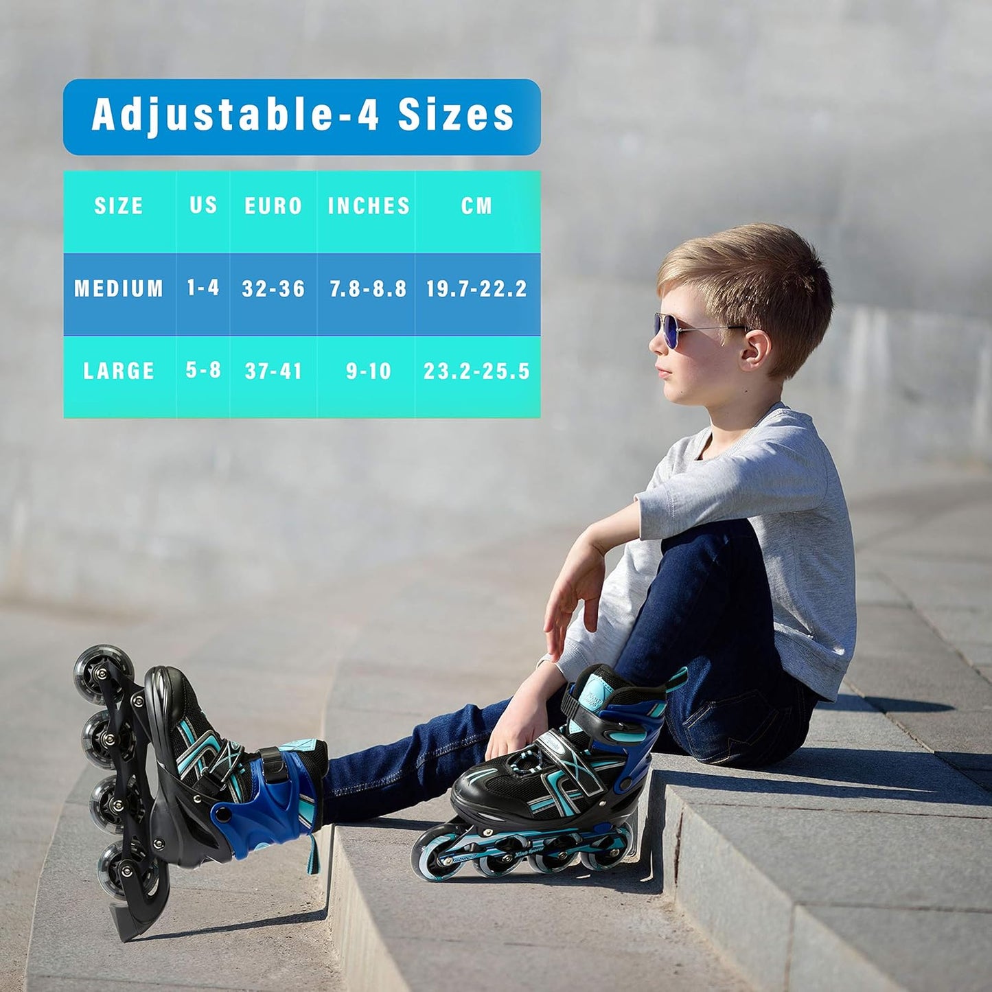 Kids Inline Skates for Girls & Boys - Adjustable Skates with LED Illuminating Light up Wheels - Youth Skates for Indoors & Outdoors
