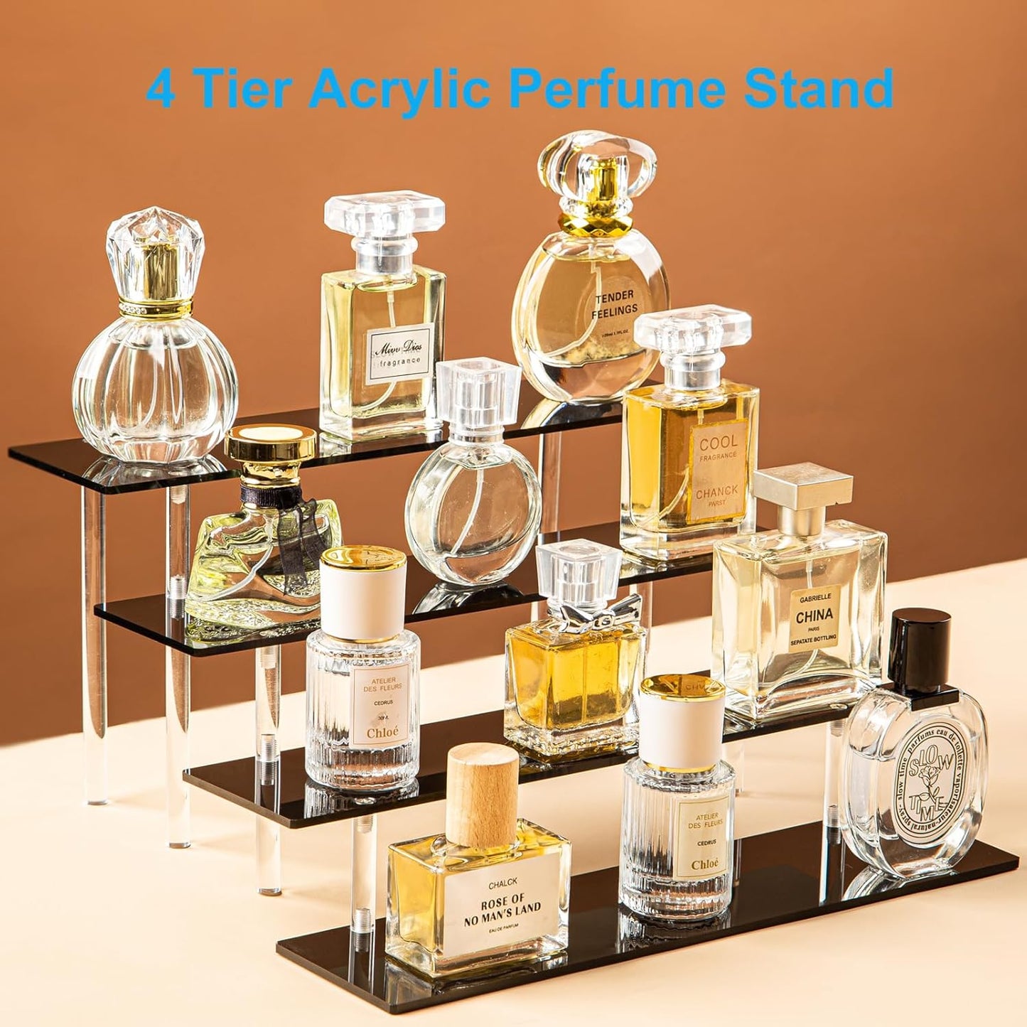 4 Tier Perfume Organizer Stand, Acrylic Risers Display Stands, Display Risers, Perfume Shelf Dessert Display for Party, Figure Stand Funko POP Shelves, Black Cupcake Stand Holder