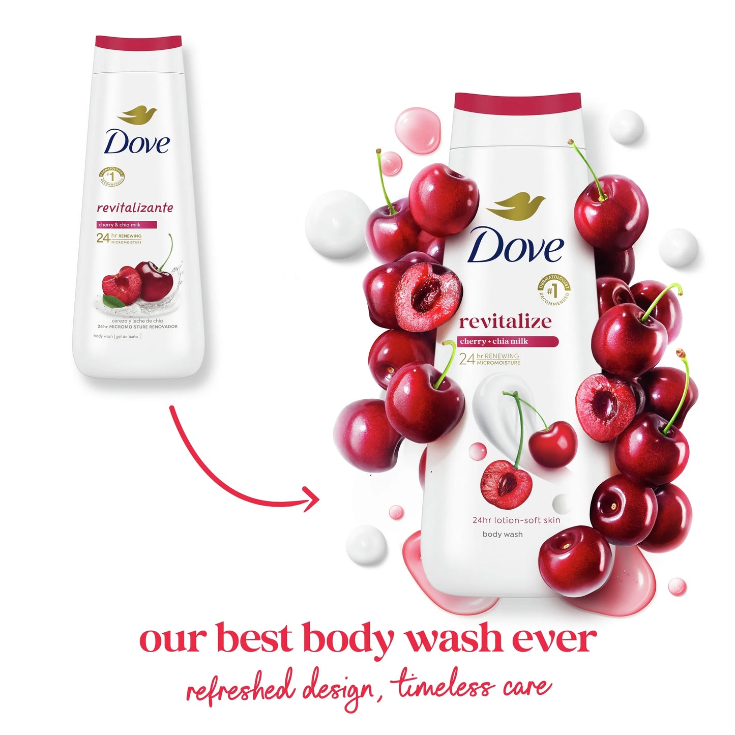 (4 Pack) PR Body Wash for Women Moisturizing Revitalize Cherry & Chia Milk Cleanser, 20 Oz