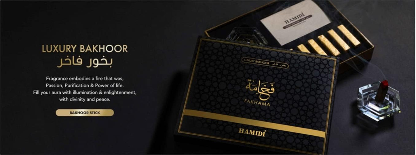 Luxury Bakhoor Fakhama Oud Incense Sticks 10 Pc with Crystal Base Home Fragrance Woody and Amber Long Lasting (Fakhama)
