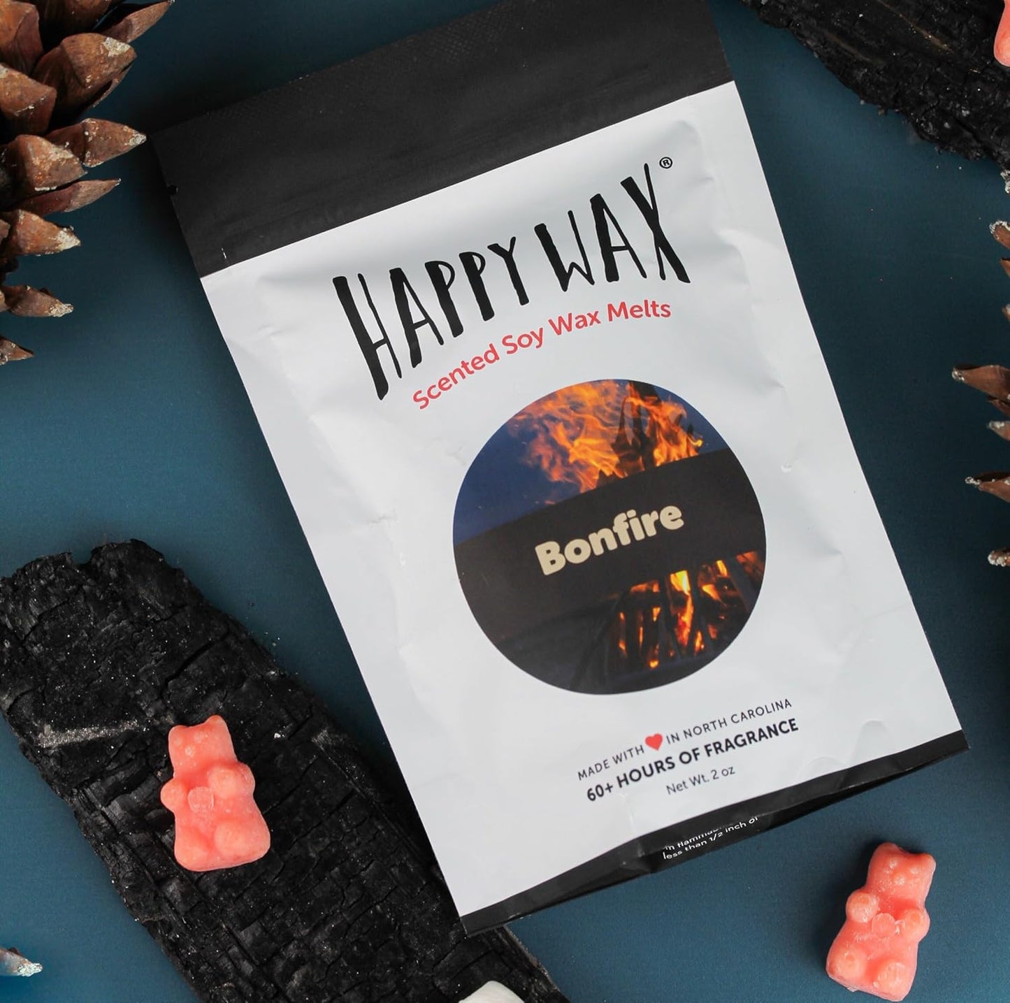 Bonfire Scented Bear Wax Melts - Natural Strong Woodsy Scented Wax Melts Infused W/Essential Oils - Non Toxic Wax Melt. Scented Soy Wax Melts for Warmers (8 Oz Pouch)