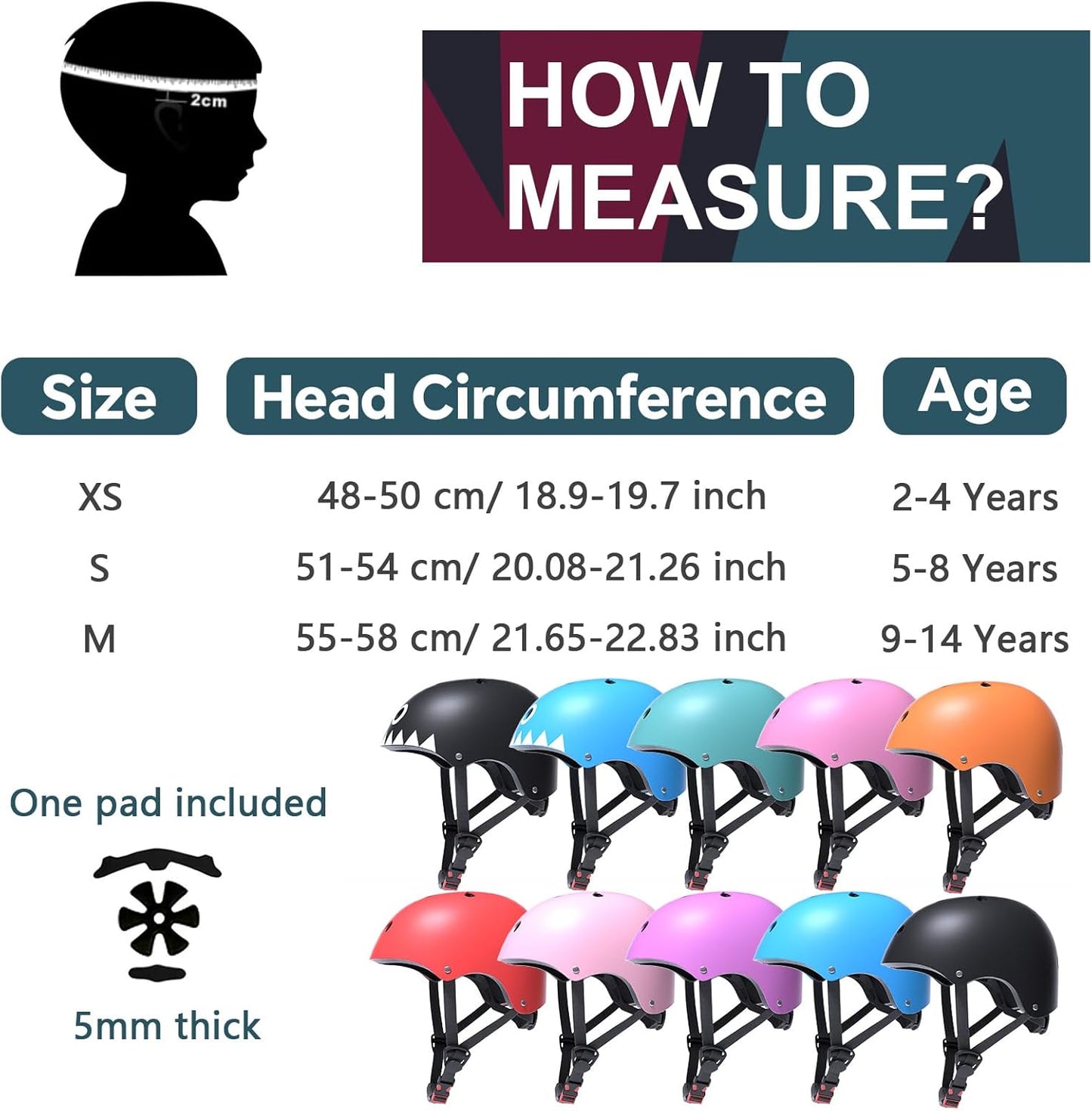 Toddler Helmet for 2-8 Years Kids Bike Helmets Baby Girls Boys Multi-Sport Adjustable Skateboard Bicycle Helmet Lightweight 3 Sizes for Toddler to Youth 8-14