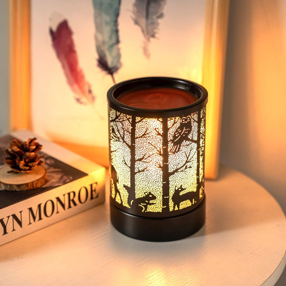 Fragrance Wax Melts Warmer Electric Candle Essential Oil Burner with 2 Pcs 25W Bulbs,Hollowed-Out Electric Wax Warmer Night Lamp for Home Office Decor & Gifts