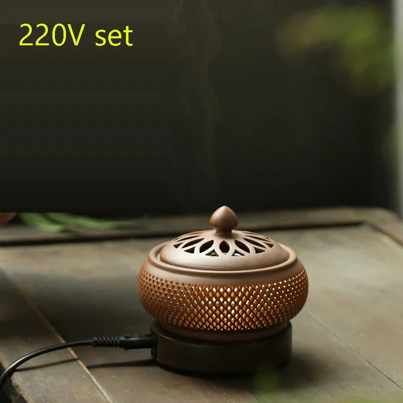 Yixing 110V/220V Electric Essential Oil Furnace Timing Ceramic Night Light Sandalwood OUDH Powder Incense Burner for Home Decor