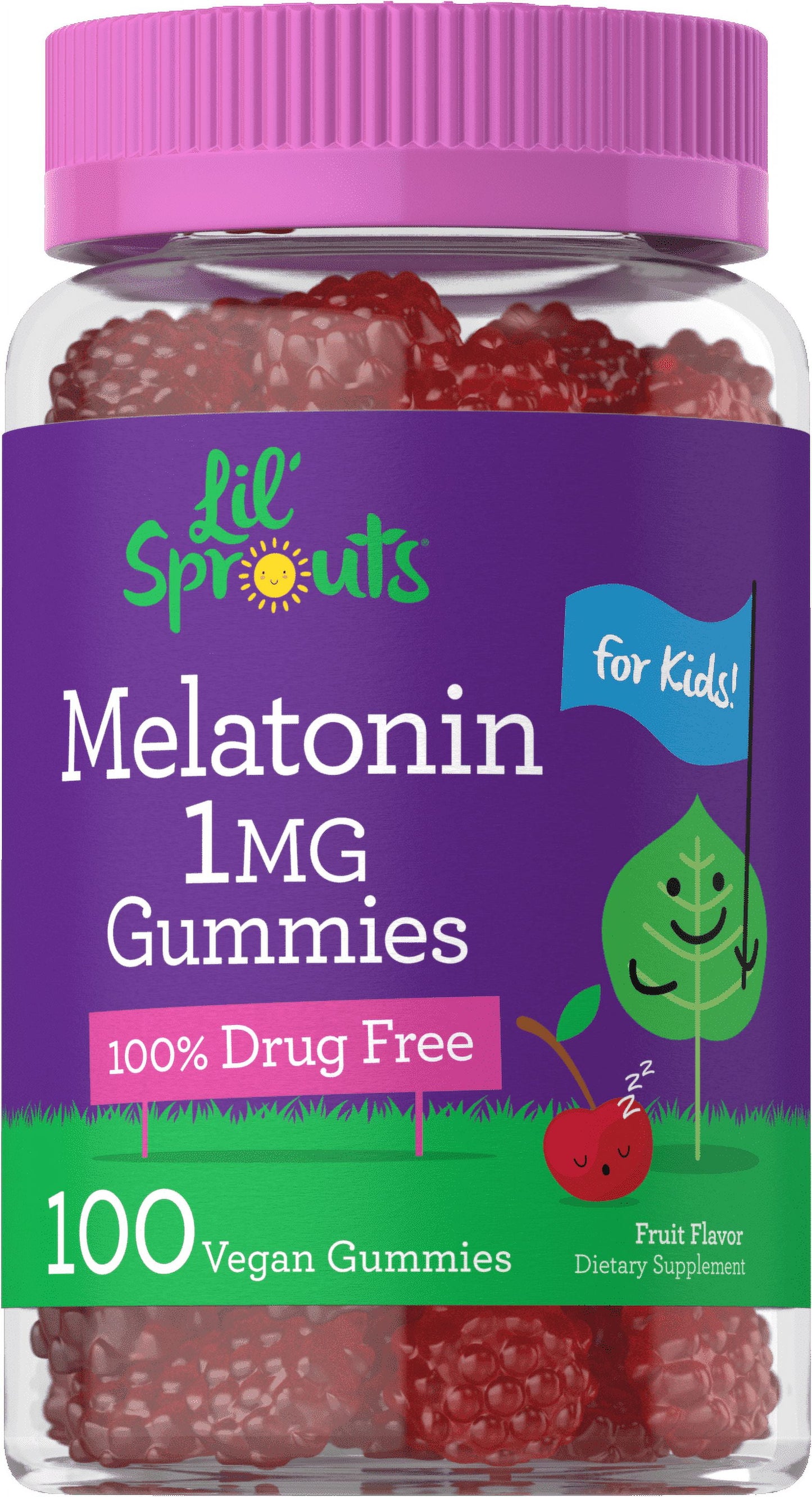 Kids Melatonin Gummies | 1 Mg 100 Count | Fruit Flavor Gummy | Vegan, Non-Gmo, Gluten Free | Lil Sprouts by