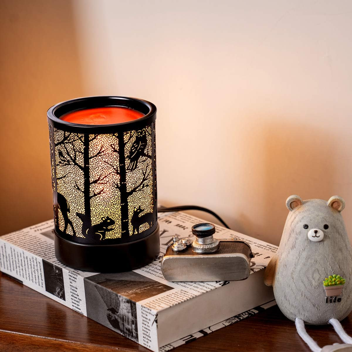 Fragrance Wax Melts Warmer Electric Candle Essential Oil Burner with 2 Pcs 25W Bulbs,Hollowed-Out Electric Wax Warmer Night Lamp for Home Office Decor & Gifts
