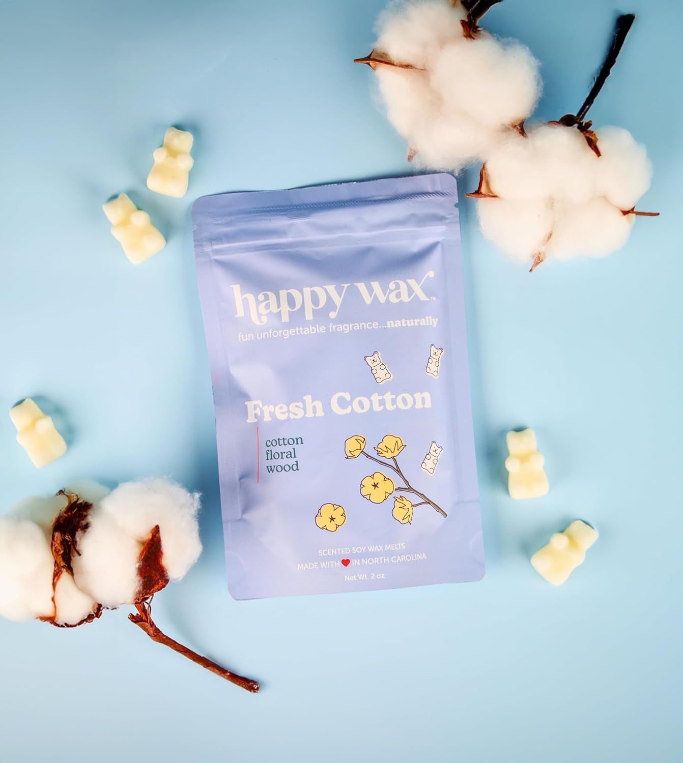 Fresh Cotton Scented Bear Wax Melts - Natural Strong Scented Fresh Wax Melts Infused W/Essential Oils - Non Toxic Wax Melt & Pet Safe Wax Melts - (8 Oz Pouch)