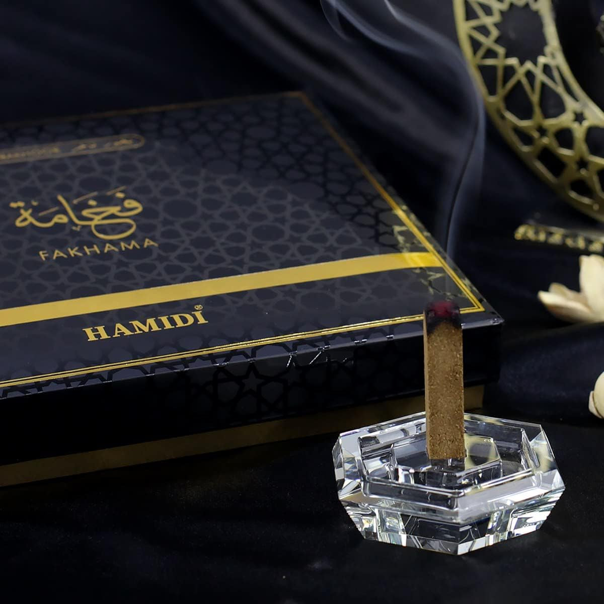 Luxury Bakhoor Fakhama Oud Incense Sticks 10 Pc with Crystal Base Home Fragrance Woody and Amber Long Lasting (Fakhama)