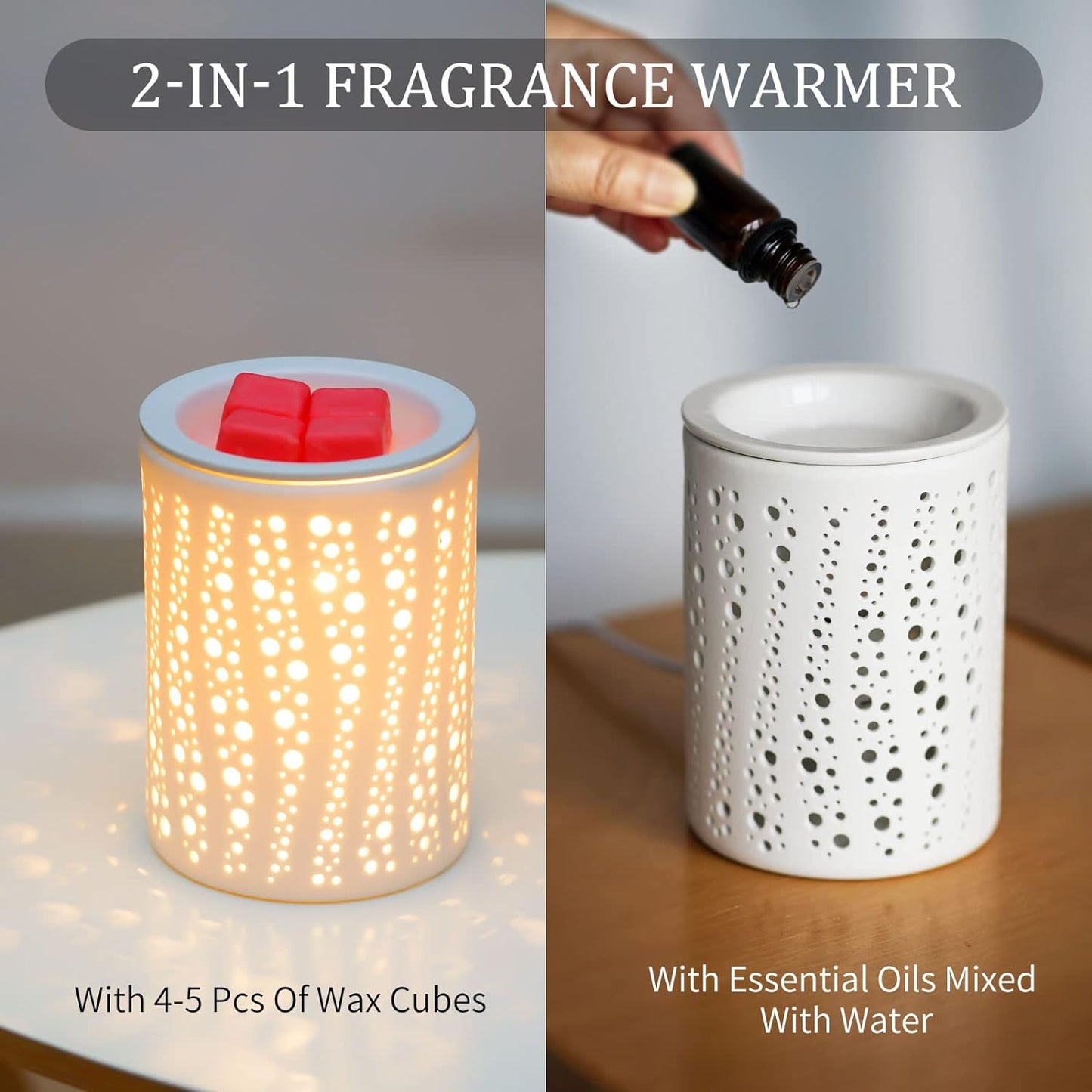 Wax Melt Warmer Ceramic Oil Burner Electric Candle Wax Warmer Burner Melter Fragrance Warmer for Home Office Bedroom Aromatherapy Gift & Decor 2 Bulbs Included Gift Box Packaged