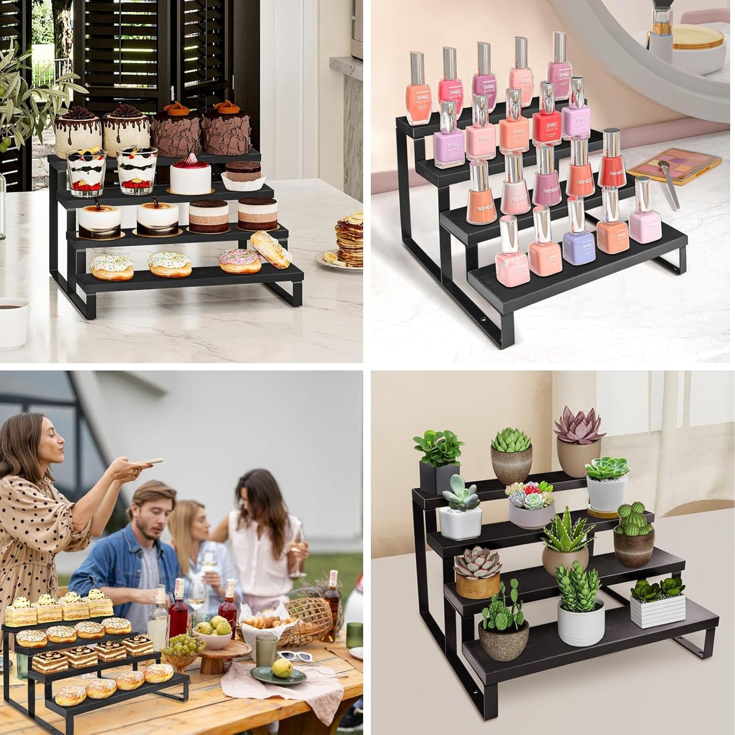 Wood Cologne Organizer for Men,12 Inch 4 Tier Cologne Stand Waterproof Perfume Organizer for Dresser with Anti-Slip Washers,Wooden Display Risers Stand for Party,Makeup,Figures,Cupcake,Perfume,Dessert