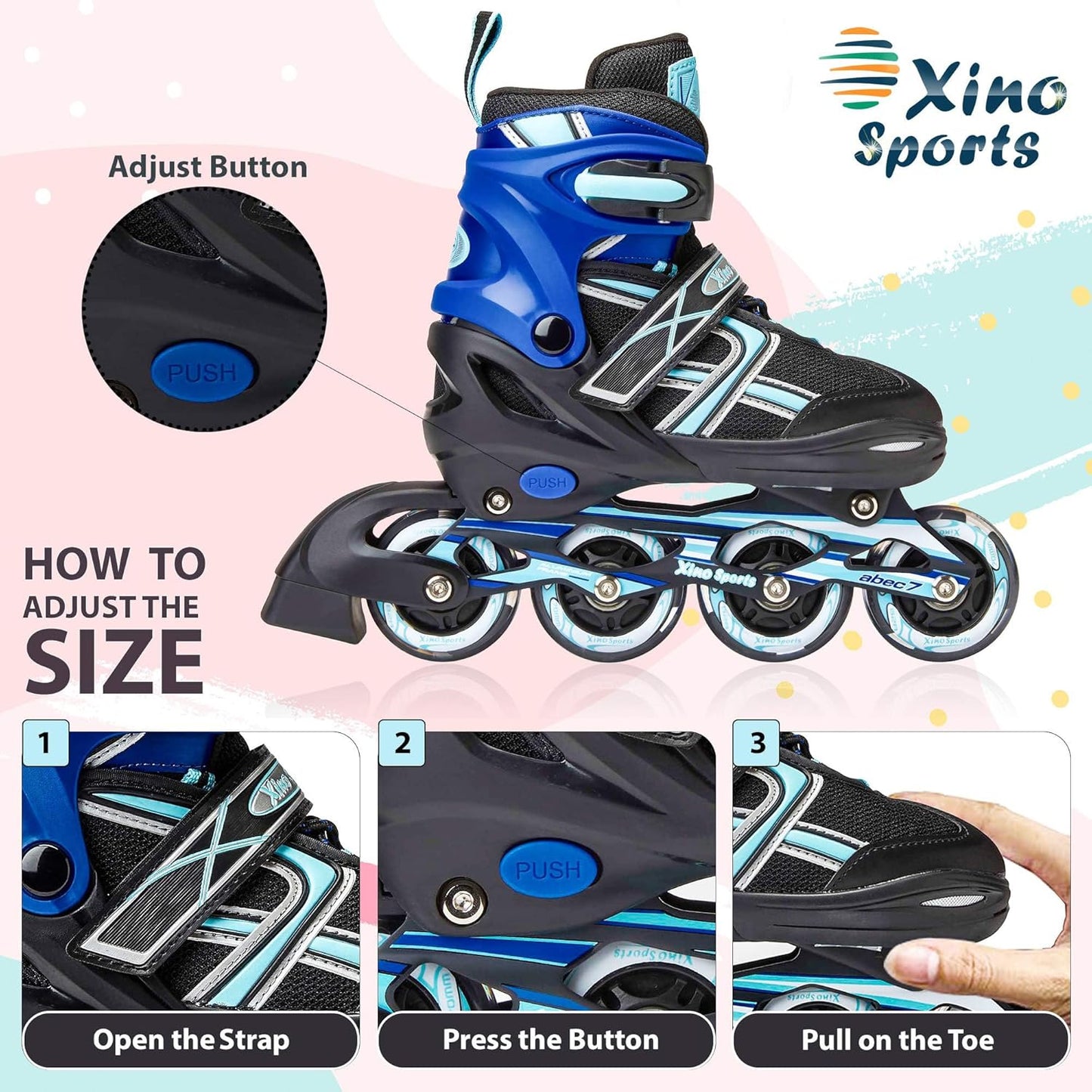 Kids Inline Skates for Girls & Boys - Adjustable Skates with LED Illuminating Light up Wheels - Youth Skates for Indoors & Outdoors
