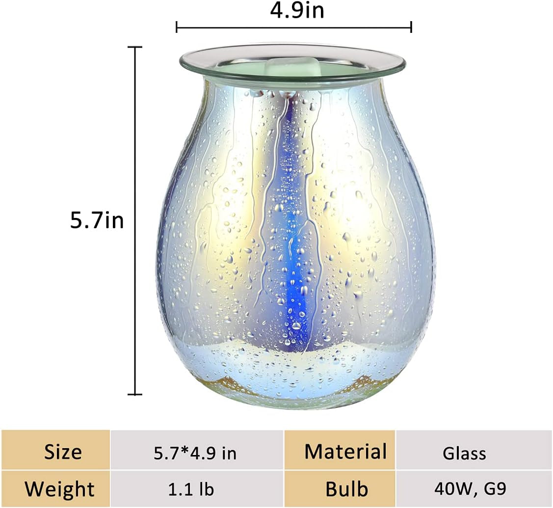 Wax Melt Warmer, Glass Electric Oil Burner Fragrance Candle Tart Melter Night Light for Home (Water Drop)