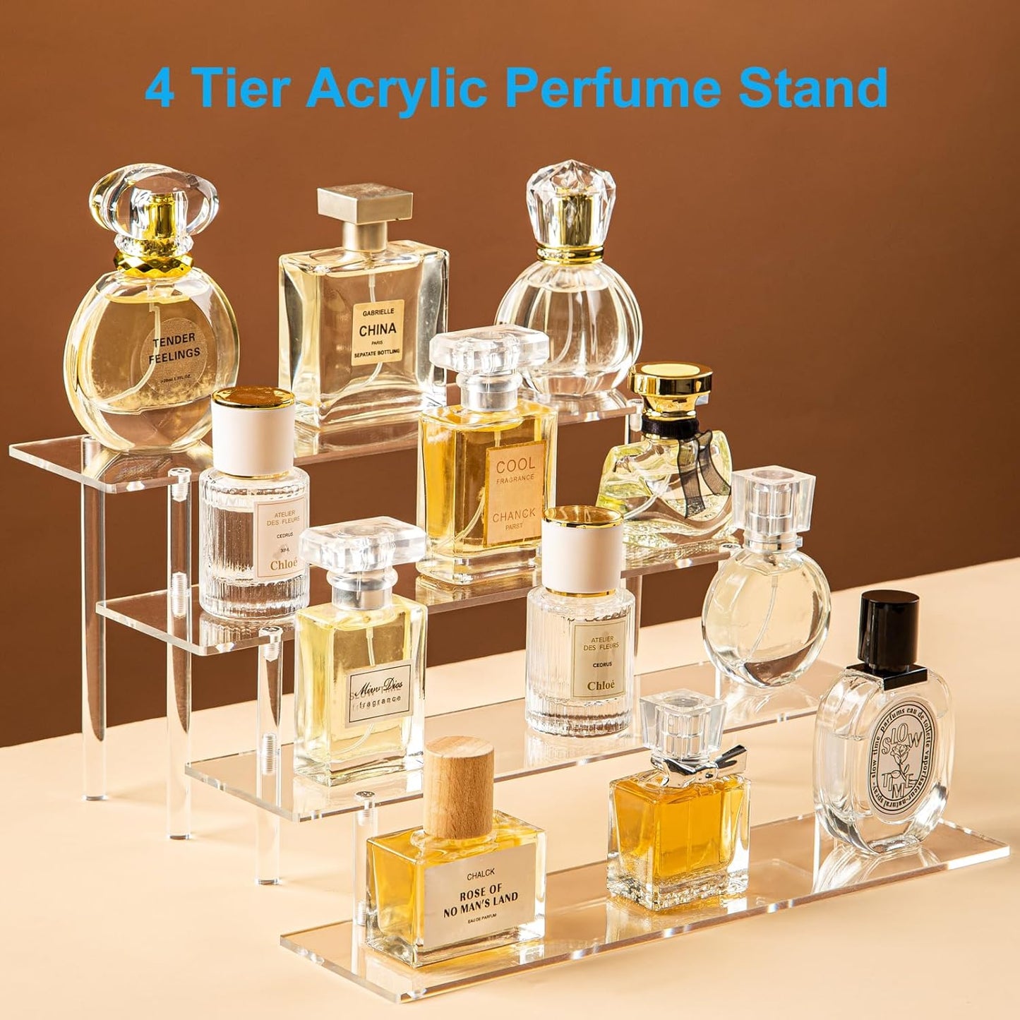 4 Tier Acrylic Perfume Organizer Stand, Clear Display Risers for Perfume, Cologne, Cosmetic, Skincare, Funko POP, Dessert Display, Cupcake Stand Holder