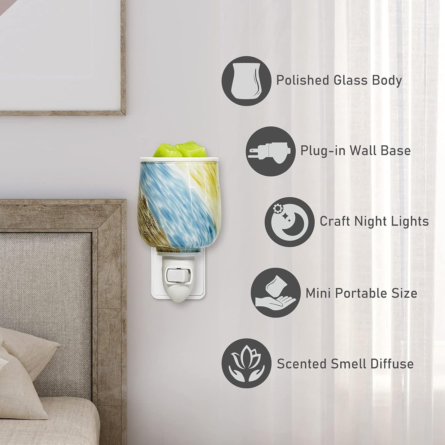 Wax Melt Warmer Plug in Wall,Art Glass Pluggable Fragrance Wax Melter Warmer, Home Fragrance Scented Wax Melter, Night Light Decorative Wax Warmer for Scented Wax to Freshen Rooms Office
