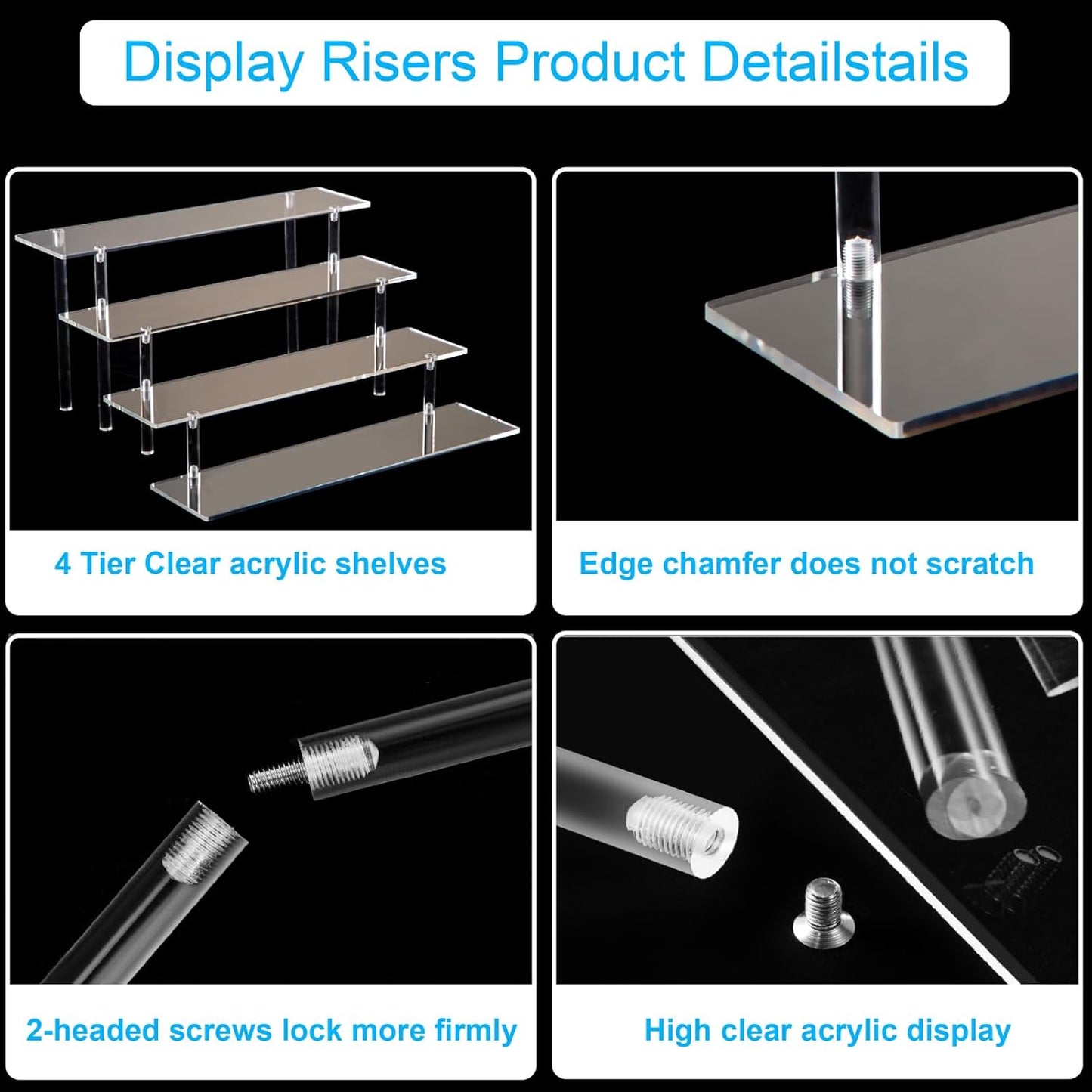 4 Tier Acrylic Perfume Organizer Stand, Clear Display Risers for Perfume, Cologne, Cosmetic, Skincare, Funko POP, Dessert Display, Cupcake Stand Holder
