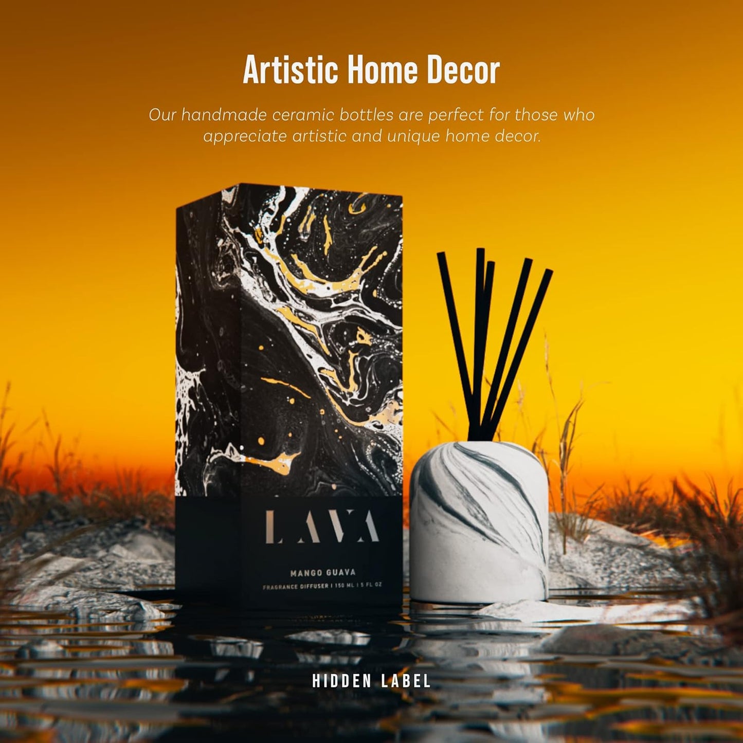 Lava Fragrances Reed Diffuser,5 Fl Oz/150Ml Mango Guva Scent’ Set,Home Fragrance Essential Oil Reed Diffuser for Bathroom Shelf Decor, Large Room