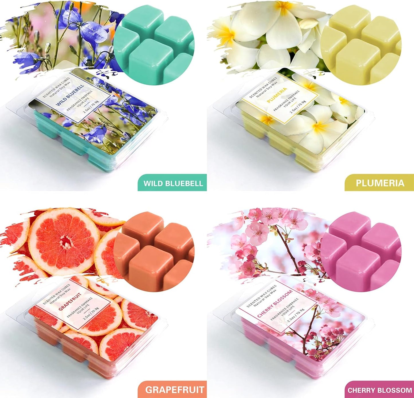 Wax Melts, Scented Wax Melts Cubes, Wax Melts Wax Cubes for Wax Warmer, Soy Wax Melts Floral Scents for Birthday, 8×2.5Oz