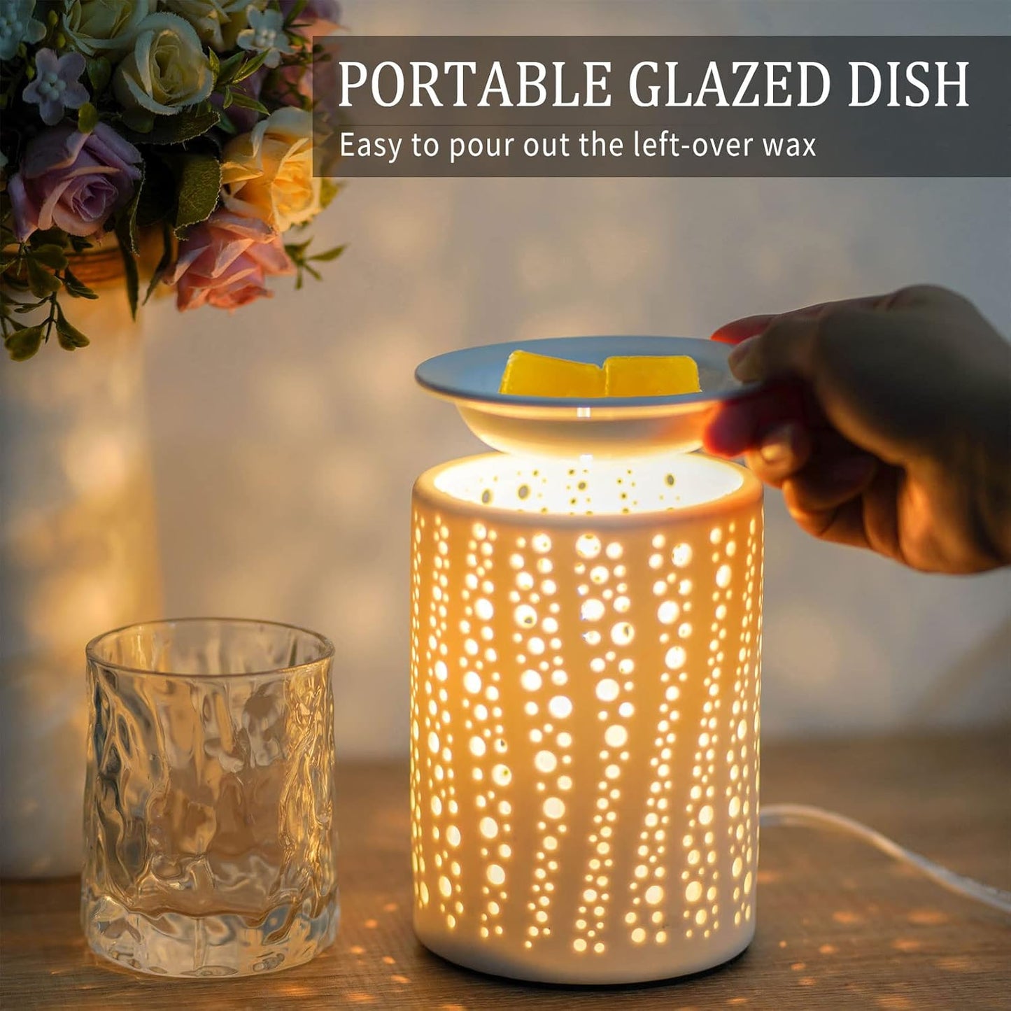 Wax Melt Warmer Ceramic Oil Burner Electric Candle Wax Warmer Burner Melter Fragrance Warmer for Home Office Bedroom Aromatherapy Gift & Decor 2 Bulbs Included Gift Box Packaged