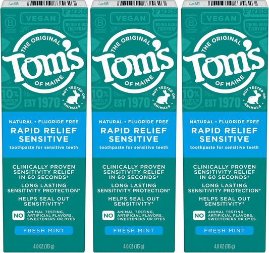 Fluoride-Free Rapid Relief Sensitive Toothpaste, Fresh Mint, 4 Oz. 3-Pack (Packaging May Vary)