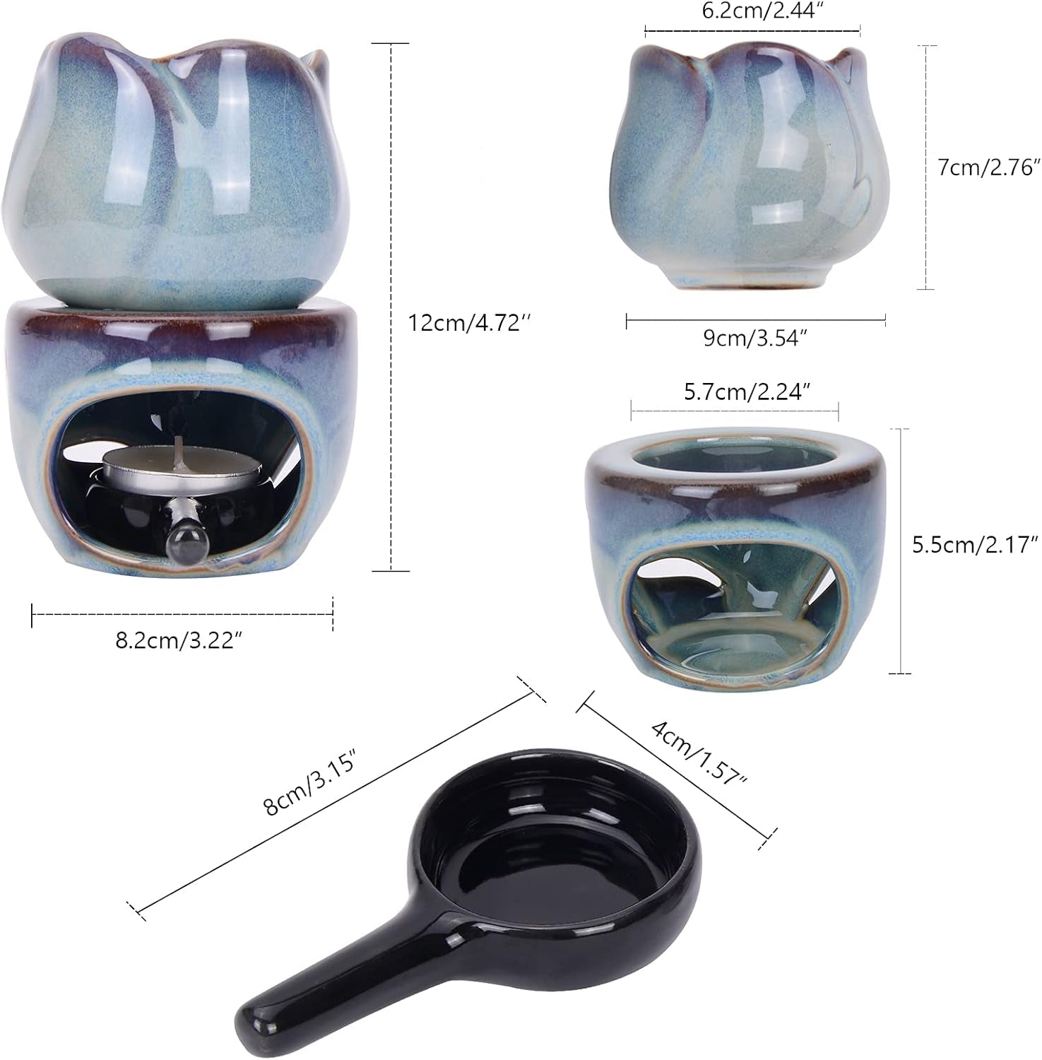 Ceramic Tealight Wax Warmer with Candle Spoon, Lotus Candle Warmer Candle Tealight Holder Fragrance Warmer for Home Bedroom Decor Christmas Housewarming Gift Dark Blue