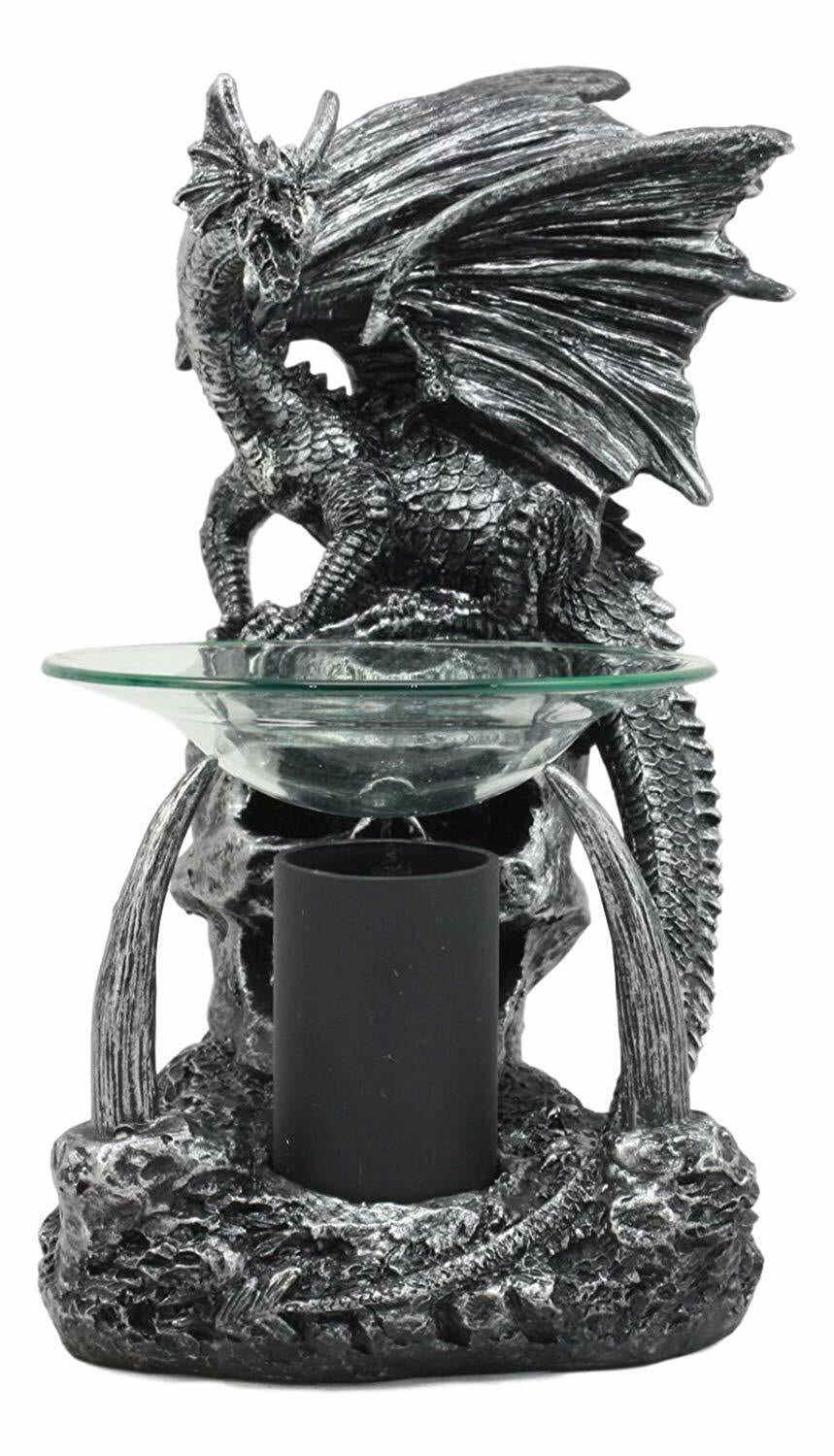 Ebros Skull Graveyard Dragon Electric Oil Burner or Tart Warmer Statue 8.5" Tall