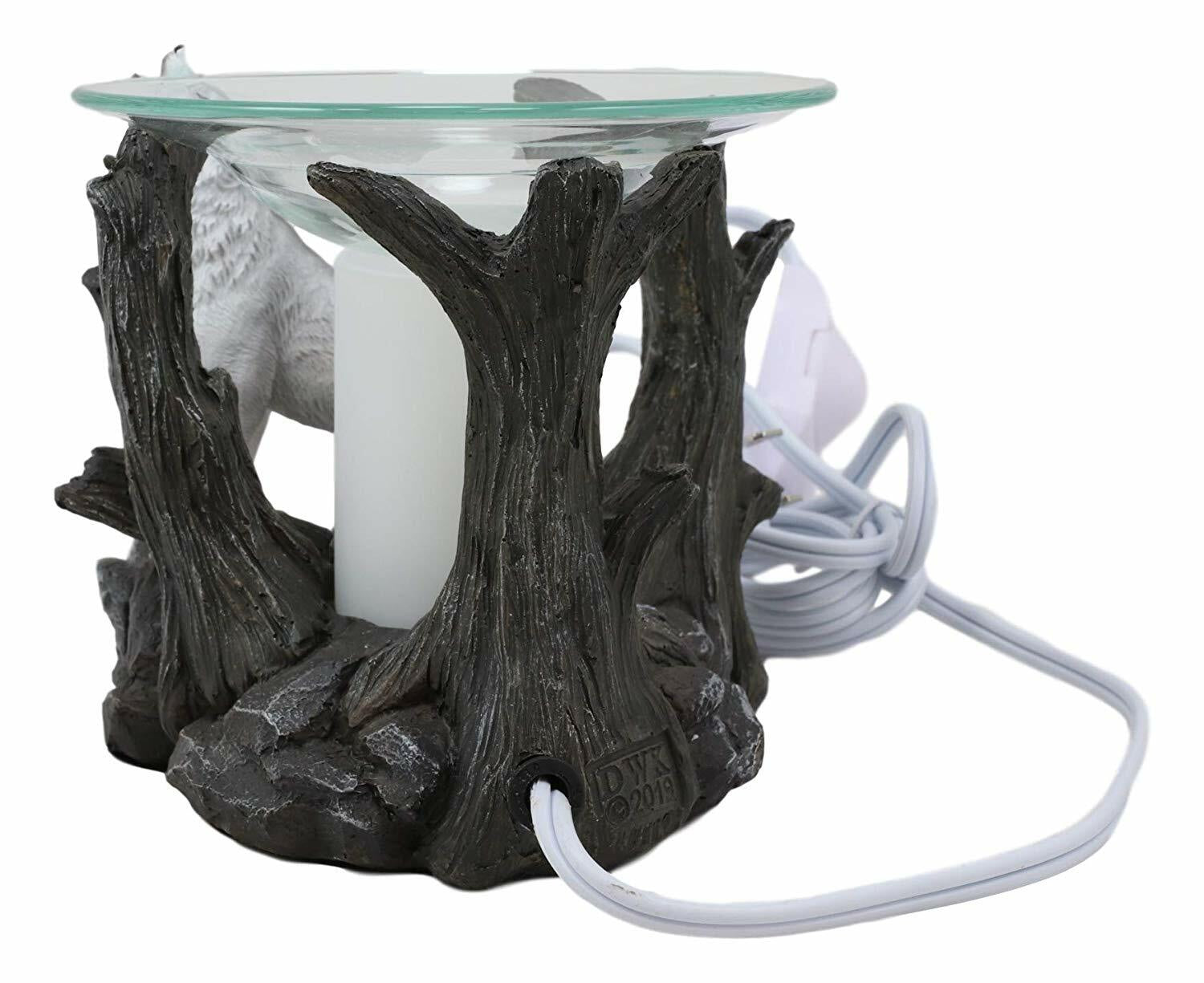 Ebros White Wolf Howling Electric Oil Burner Tart Warmer Statue Night Light