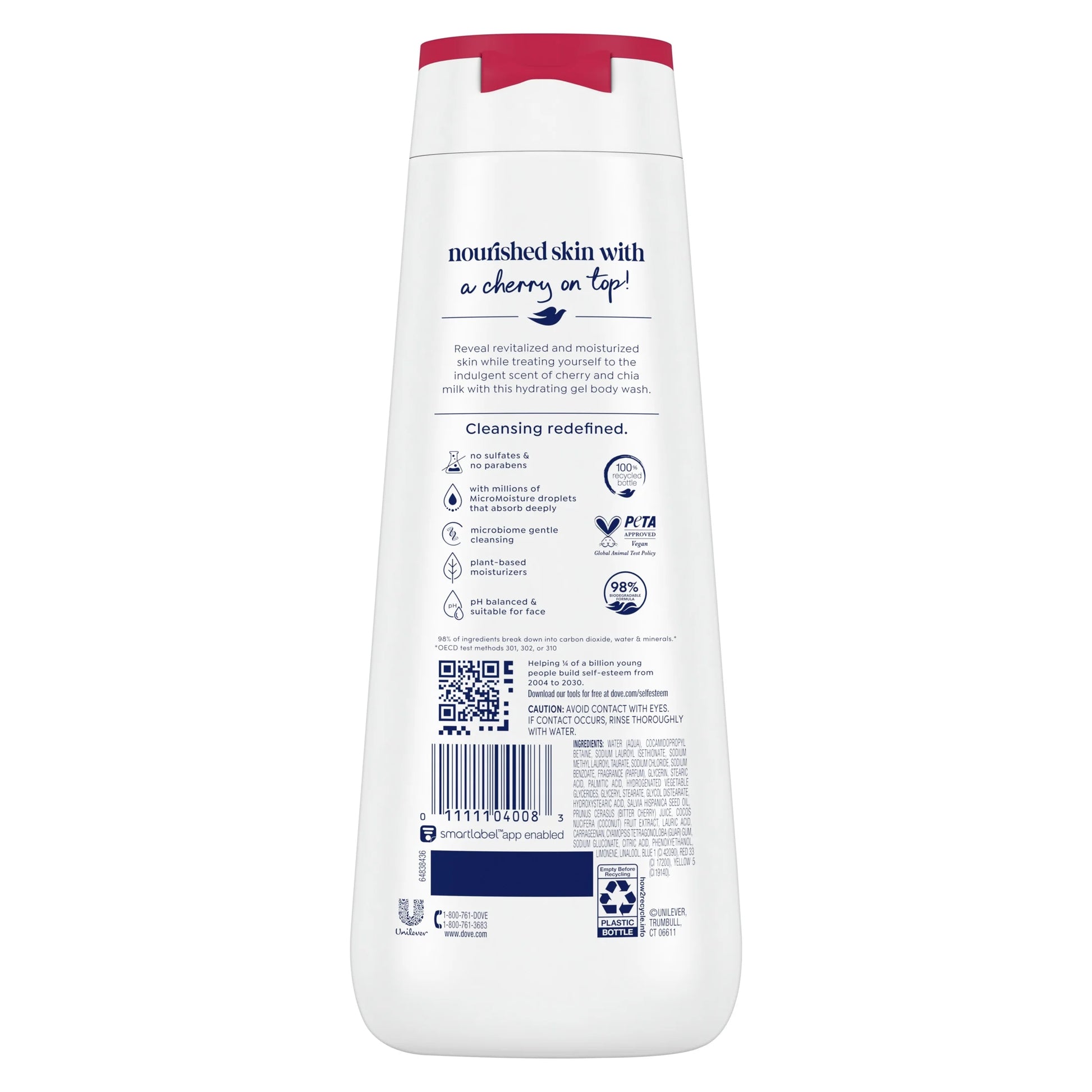 (4 Pack) PR  Body Wash for Women Moisturizing Revitalize Cherry & Chia Milk Cleanser, 20 Oz