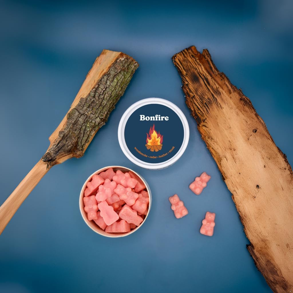 Bonfire Scented Bear Wax Melts - Natural Strong Scented Woodsy Wax Melts Infused W/Essential Oils - Non Toxic Wax Melt & Pet Safe Wax Melts - (4 Oz Tin)