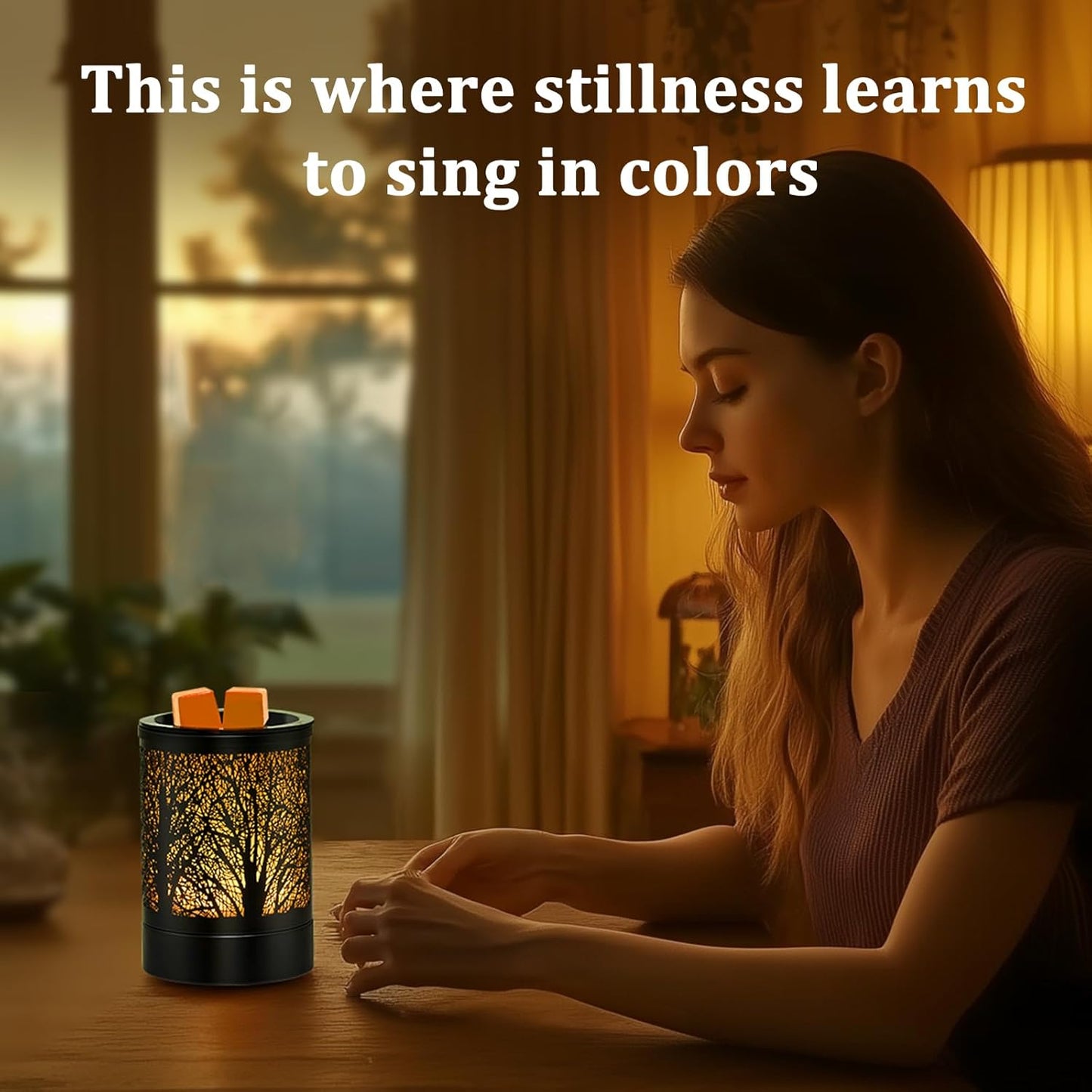 Fragrance Wax Melts Warmer with 7 Colors LED Changing Light Classic Black Forest Design Scent Oil Candle Warmer