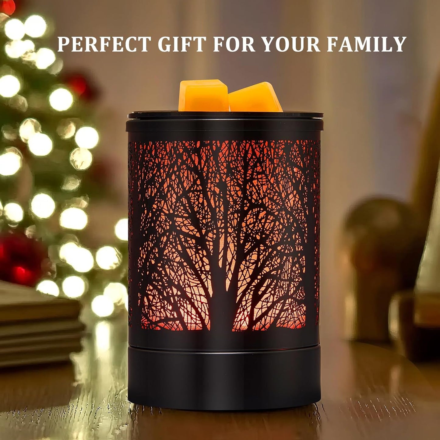 Fragrance Wax Melts Warmer with 7 Colors LED Changing Light Classic Black Forest Design Scent Oil Candle Warmer