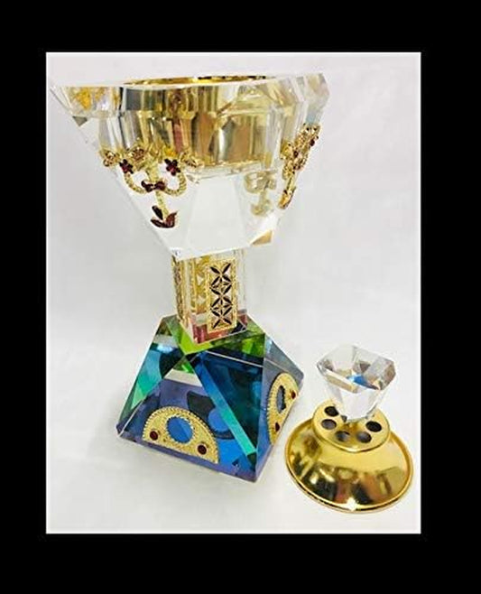 Crystal Incense Burner - Charcoal Bakhoor Burner Mabkhara – Frankincense Insence Burner for Home & Office Decor - Ideal for Yoga, Spa & Aromatherapy (Crystal Gold)