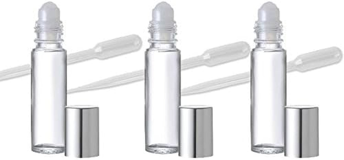 18 Clear Glass Aromatherapy Lip Gloss, Essential Oil Glass Roll-On Bottles with Silver Top for Lip Balms Too, 33 Oz