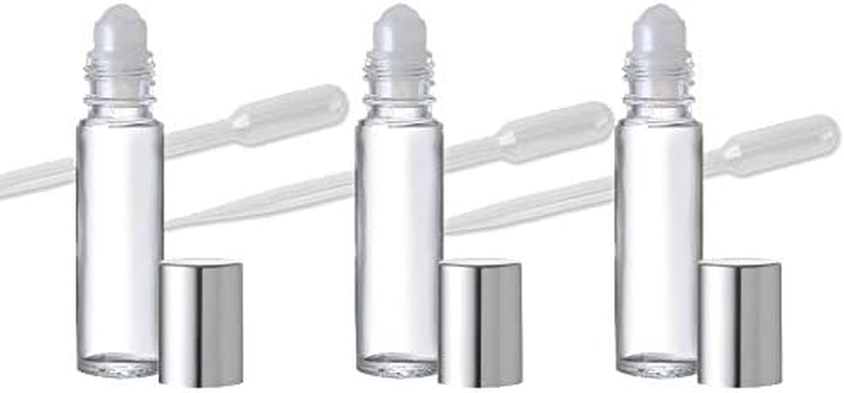 18 Clear Glass Aromatherapy Lip Gloss, Essential Oil Glass Roll-On Bottles with Silver Top for Lip Balms Too, 33 Oz