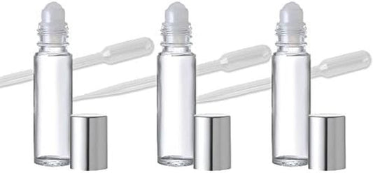 18 Clear Glass Aromatherapy Lip Gloss, Essential Oil Glass Roll-On Bottles with Silver Top for Lip Balms Too, 33 Oz