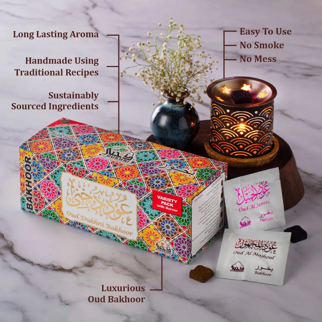 Oud Bakhoor Variety Box & Burner by  | Authentic Arabic Incense | Home Fragrance & Gift Set